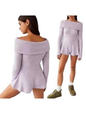 Urban Outfitters Grace Off The Shoulder Romper Lilac Purple Medium UO cottage
